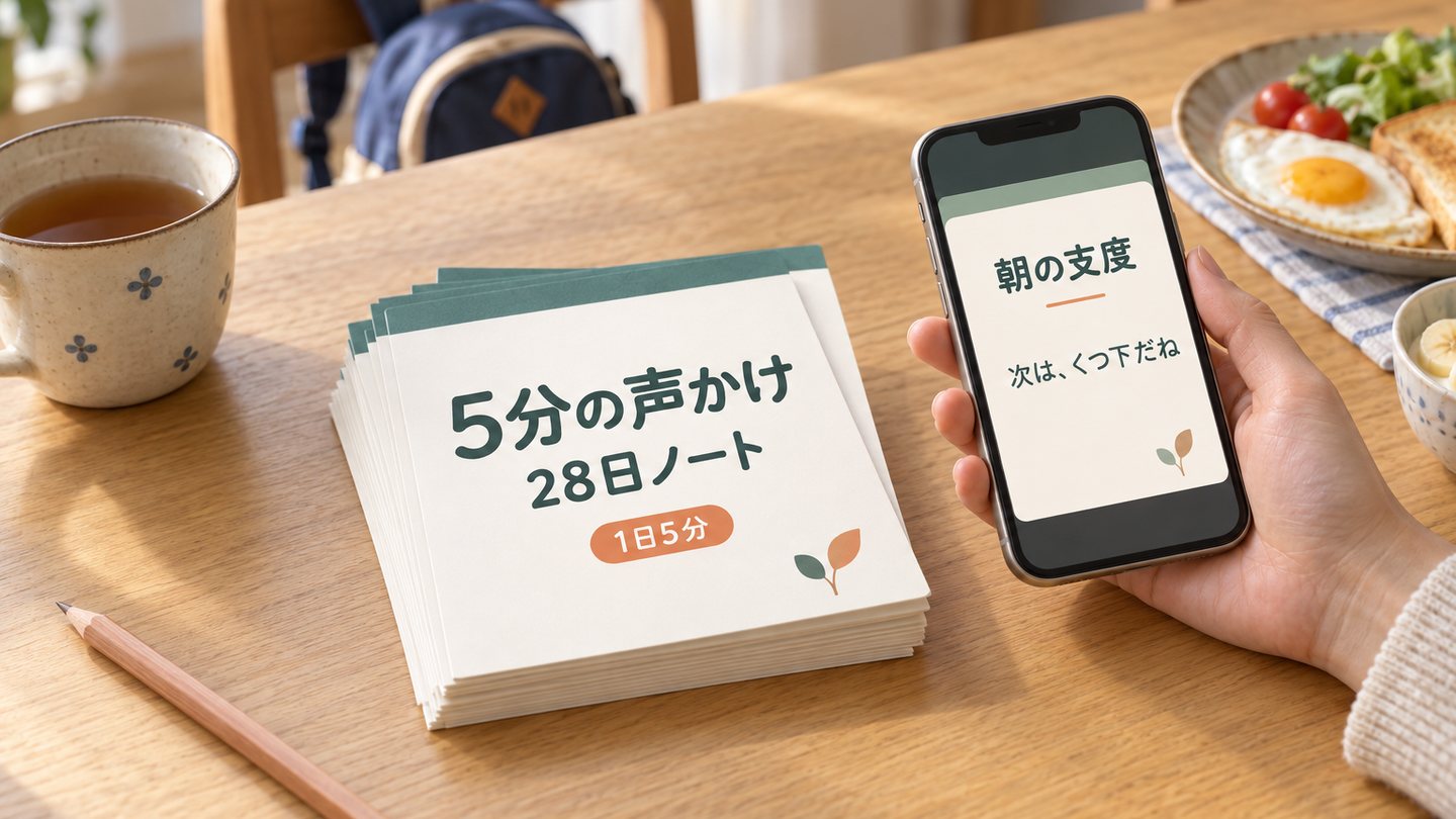 5分の声かけ 28日ノートのカードと記録シート