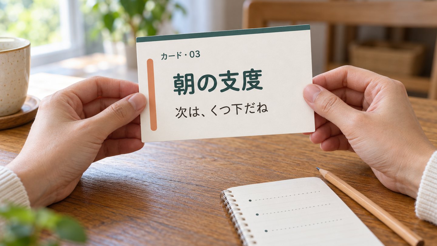 声かけカードを手に取っているところ